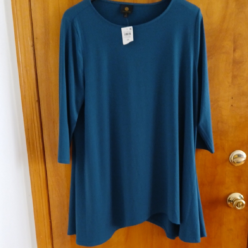 JM Collection Asymmetrical Blue Tunic with 3/4 Sleeves NWT